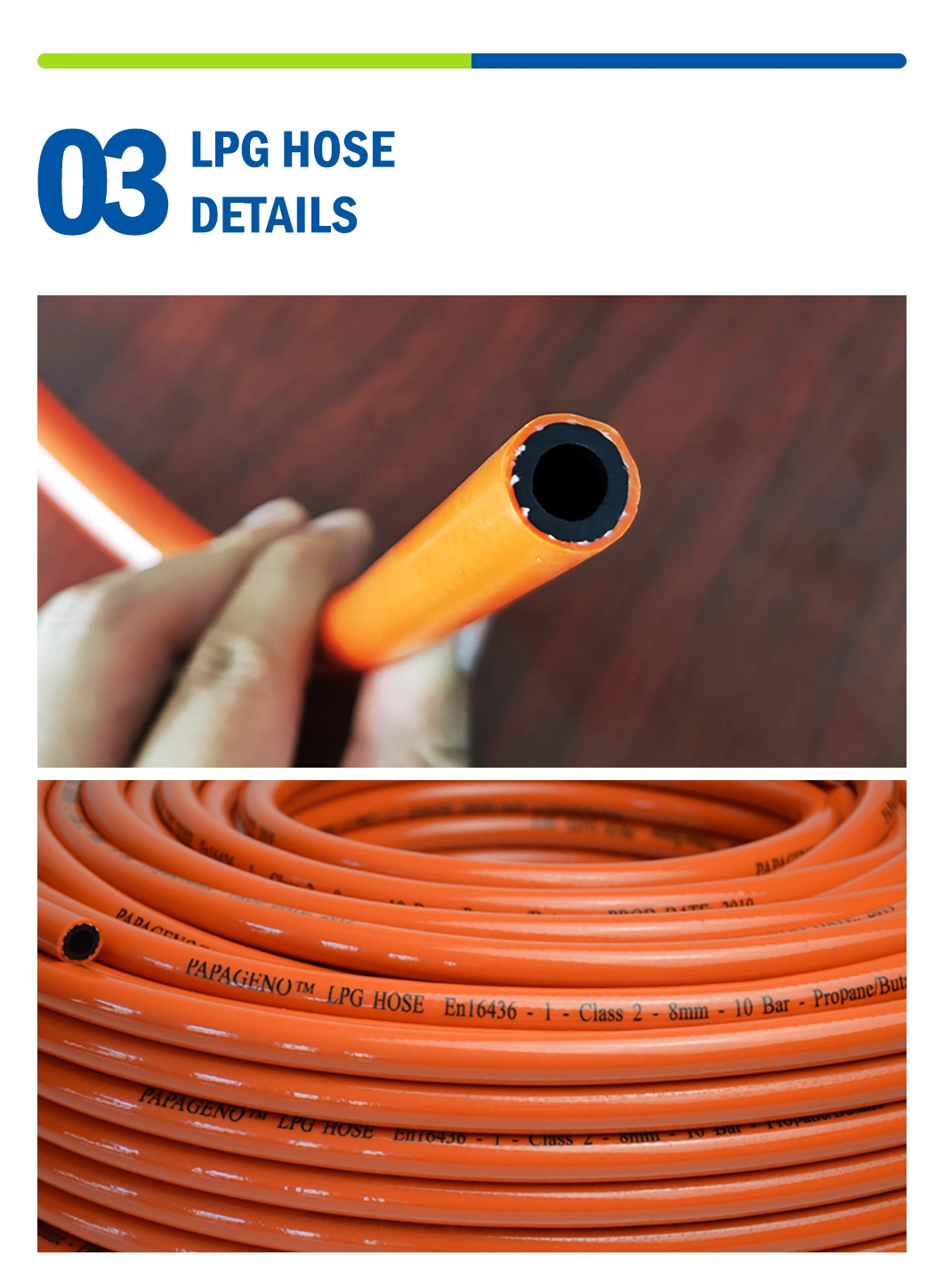 6.3mm 8.0mm 10mm Natural Gas Hose Pipe / PVC LPG Hose En16436 Comply with Reach RoHS PAHs